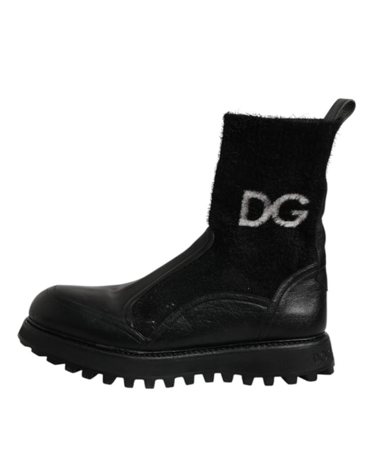Dolce & Gabbana Black DG Logo Horse Sock Ankle Boots Shoes by Dolce & Gabbana