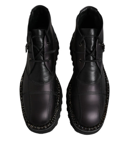 Dolce & Gabbana Black Leather Lace Up Ankle Boots Shoes by Dolce & Gabbana