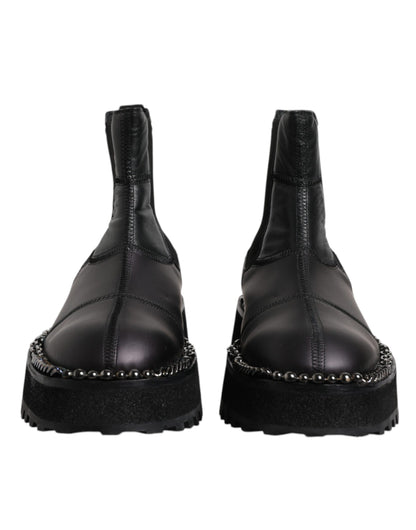 Dolce & Gabbana Black Chelsea Boots Leather Slip On Shoes by Dolce & Gabbana
