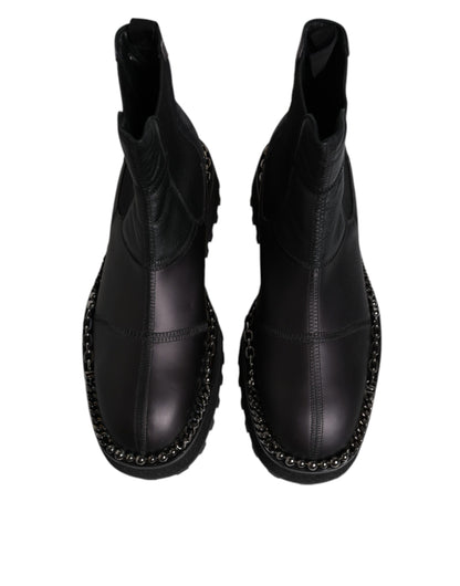 Dolce & Gabbana Black Chelsea Boots Leather Slip On Shoes by Dolce & Gabbana