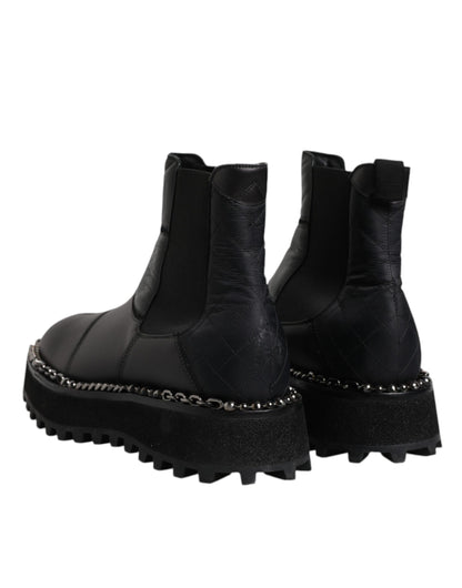 Dolce & Gabbana Black Chelsea Boots Leather Slip On Shoes by Dolce & Gabbana