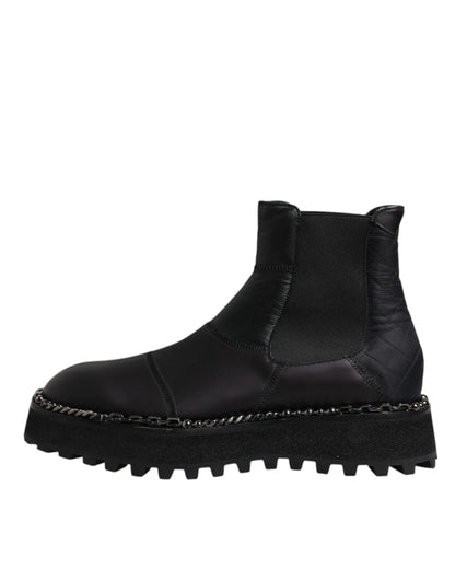 Dolce & Gabbana Black Chelsea Boots Leather Slip On Shoes by Dolce & Gabbana