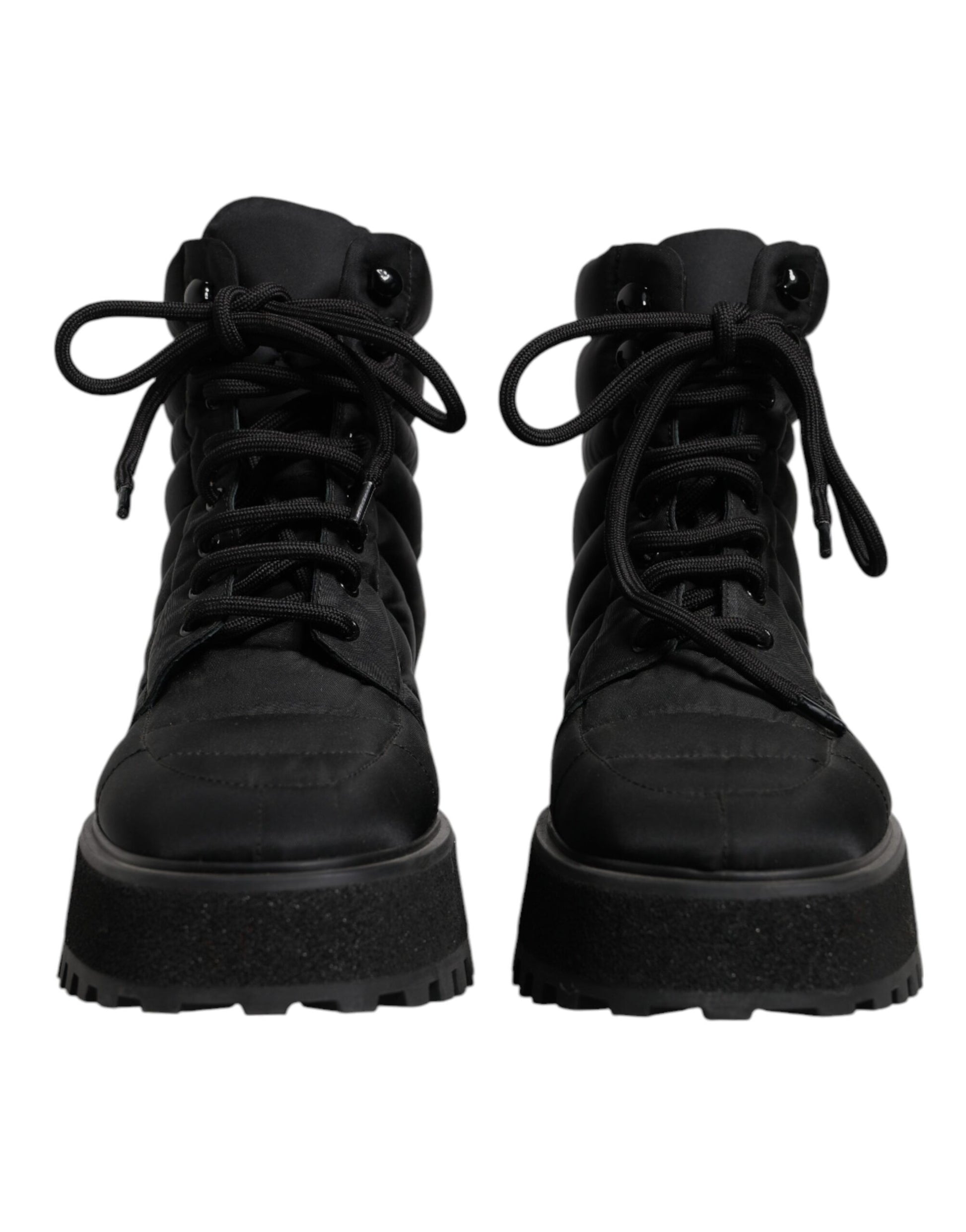 Dolce & Gabbana Black Padded Mid Calf Lace Up Boots Shoes by Dolce & Gabbana