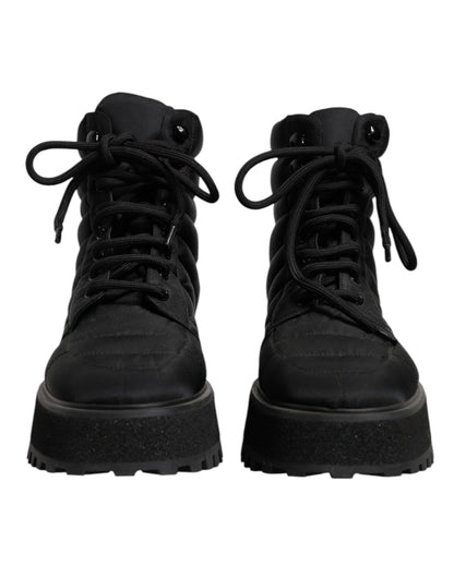 Dolce & Gabbana Black Padded Mid Calf Lace Up Boots Shoes by Dolce & Gabbana