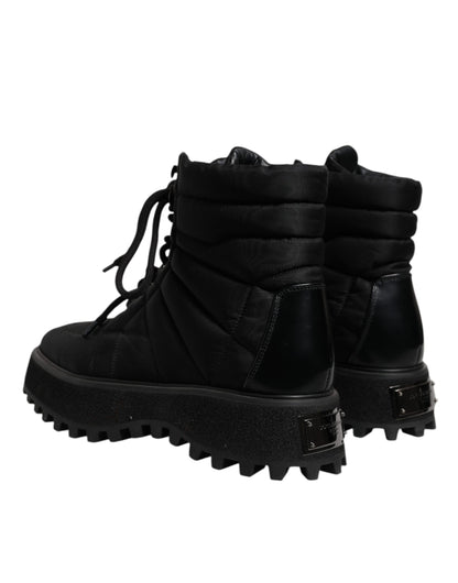 Dolce & Gabbana Black Padded Mid Calf Lace Up Boots Shoes by Dolce & Gabbana