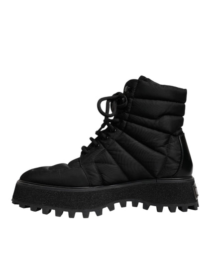 Dolce & Gabbana Black Padded Mid Calf Lace Up Boots Shoes by Dolce & Gabbana