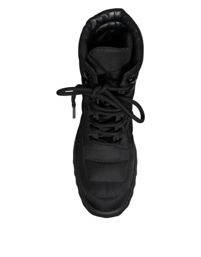 Dolce & Gabbana Black Padded Mid Calf Lace Up Boots Shoes by Dolce & Gabbana