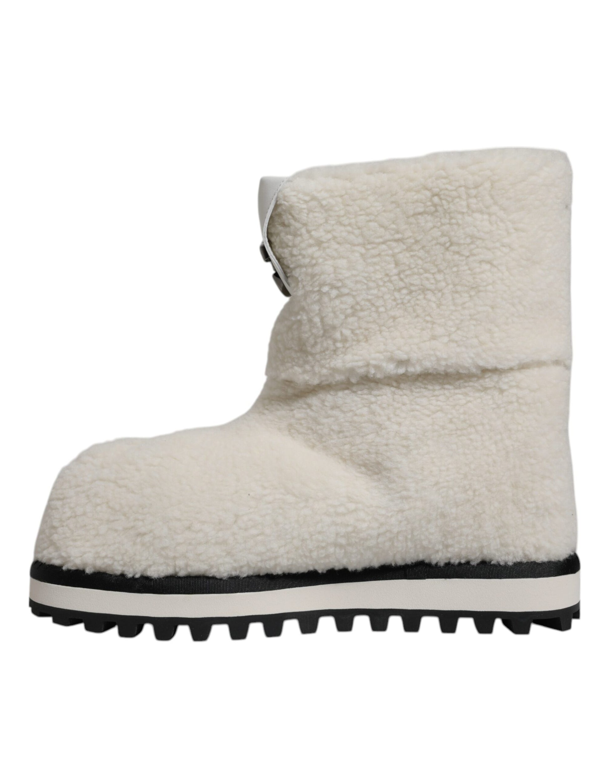 Dolce & Gabbana White Plush Logo Padded Mid Calf Boots Shoes by Dolce & Gabbana