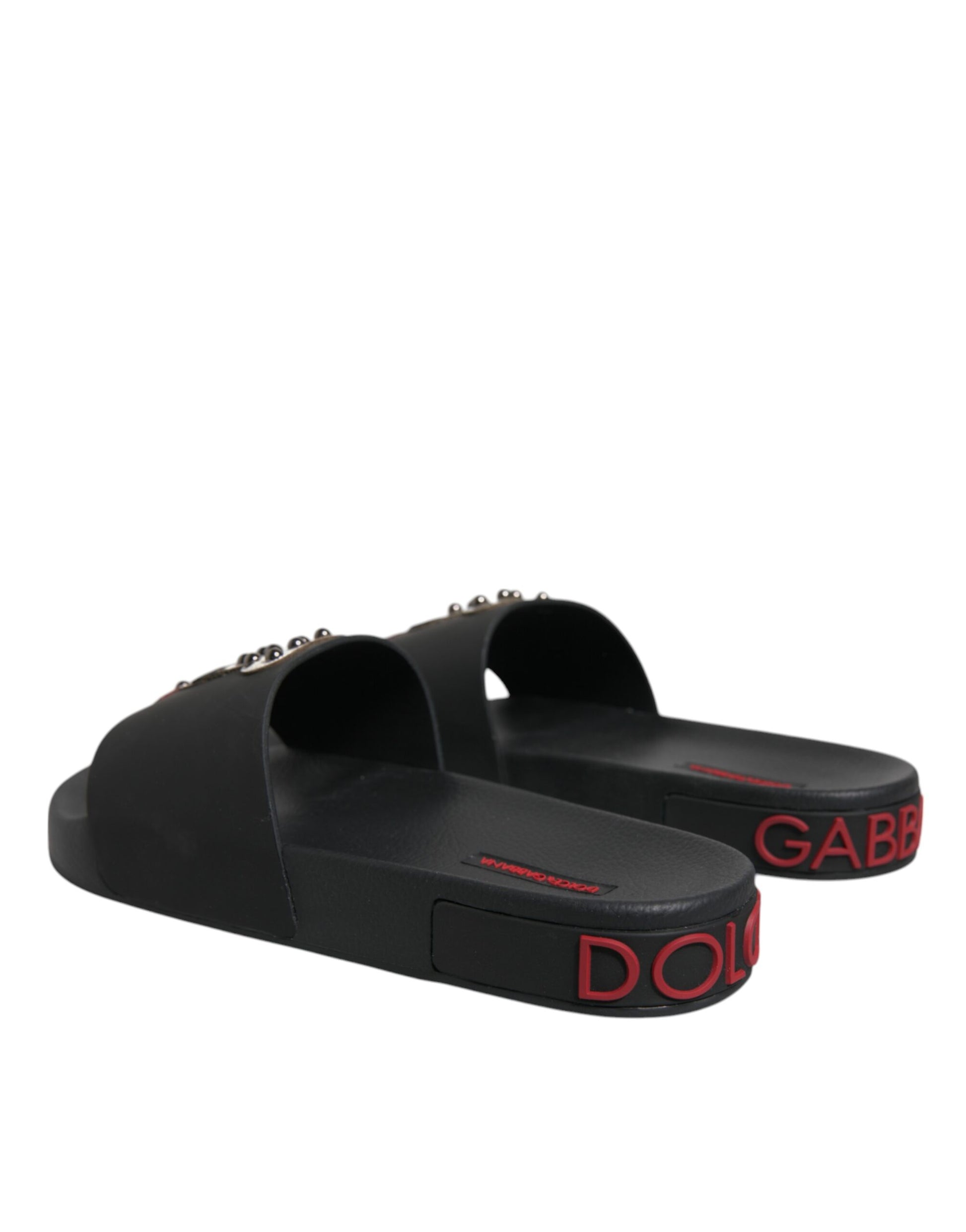 Dolce & Gabbana Black Leather Slides Sandals Beachwear Shoes by Dolce & Gabbana