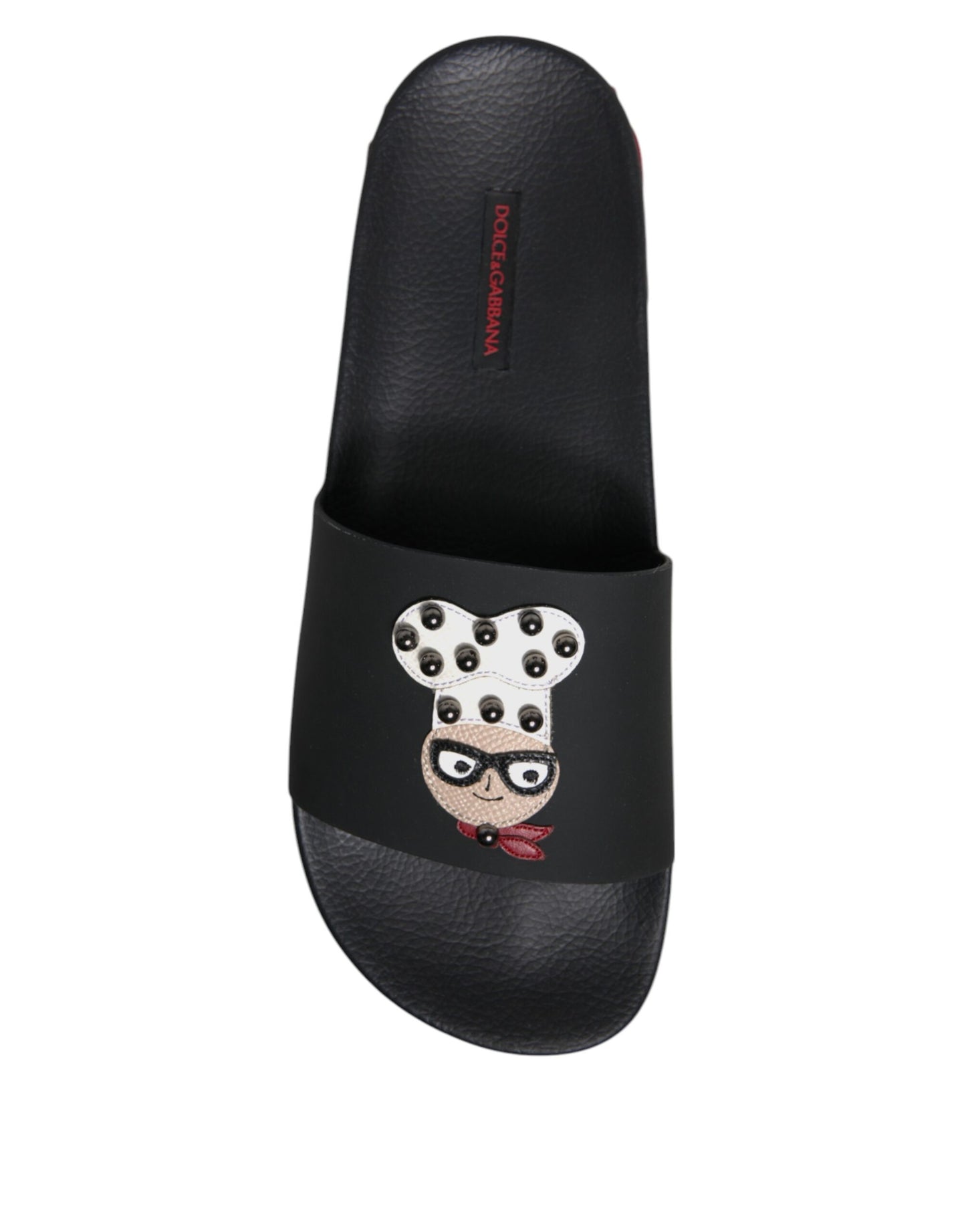 Dolce & Gabbana Black Leather Slides Sandals Beachwear Shoes by Dolce & Gabbana