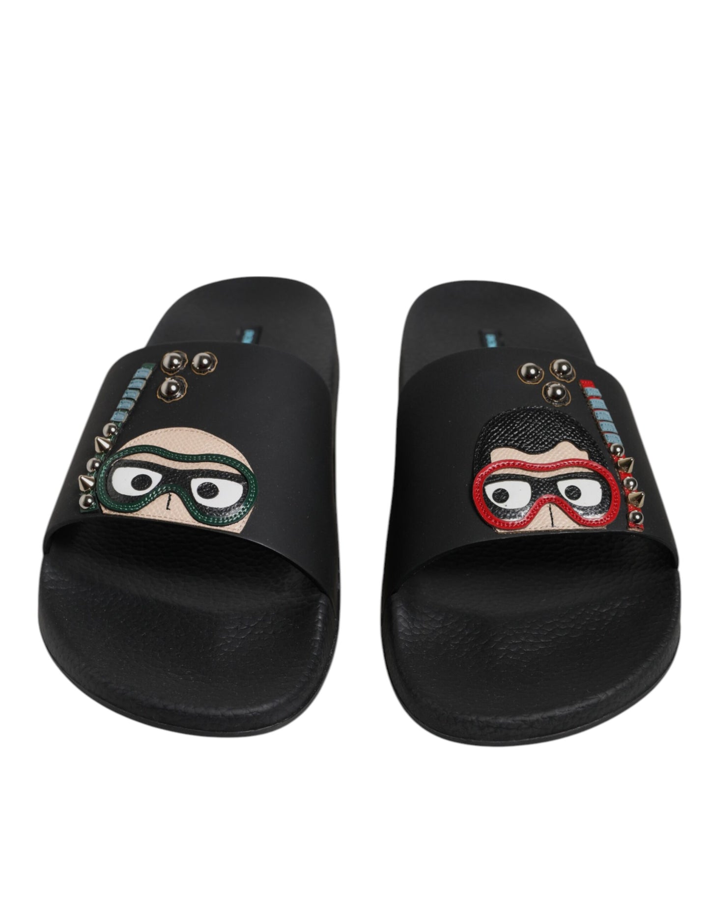 Dolce &amp; Gabbana - Sandales plates en cuir noir - Chaussures de plage