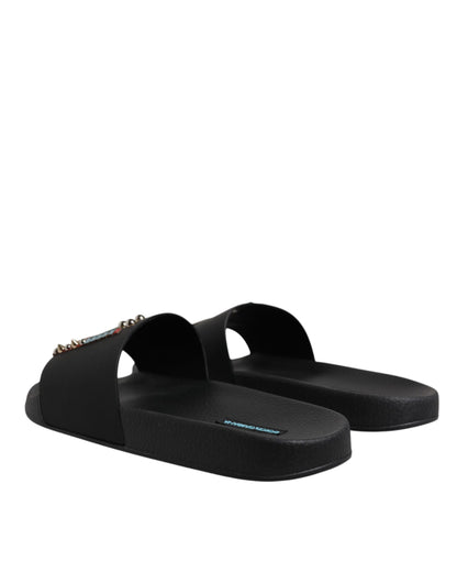 Dolce &amp; Gabbana - Sandales plates en cuir noir - Chaussures de plage