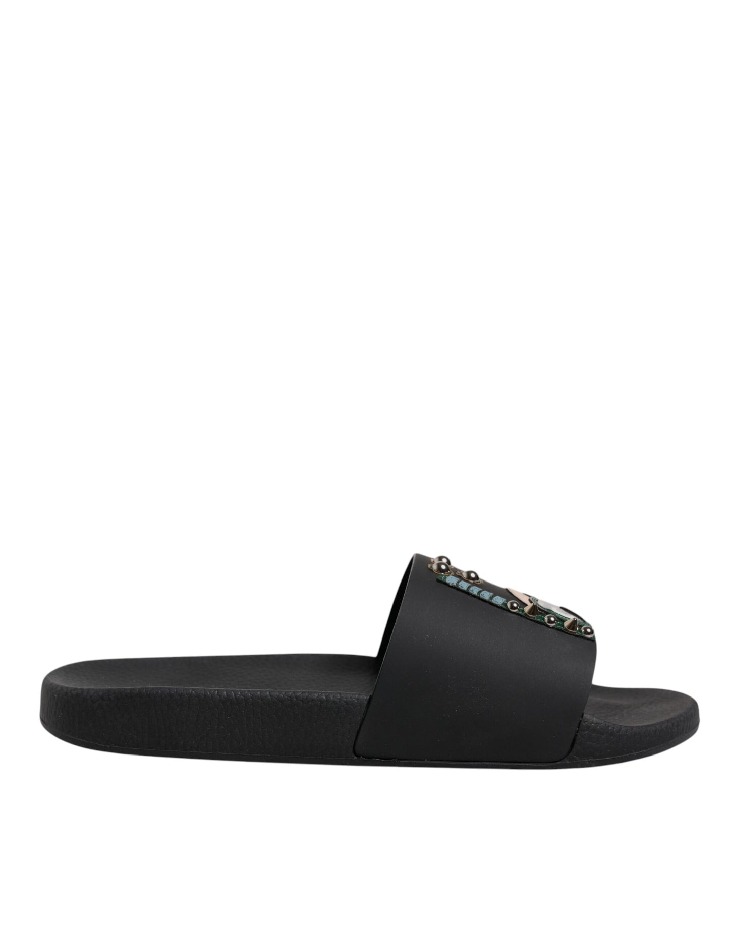 Dolce &amp; Gabbana - Sandales plates en cuir noir - Chaussures de plage