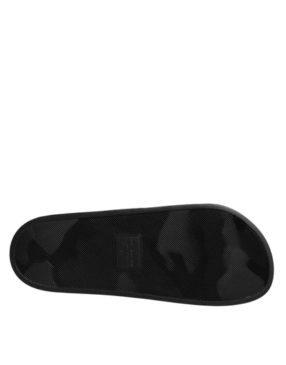 Dolce &amp; Gabbana - Sandales plates en cuir noir - Chaussures de plage