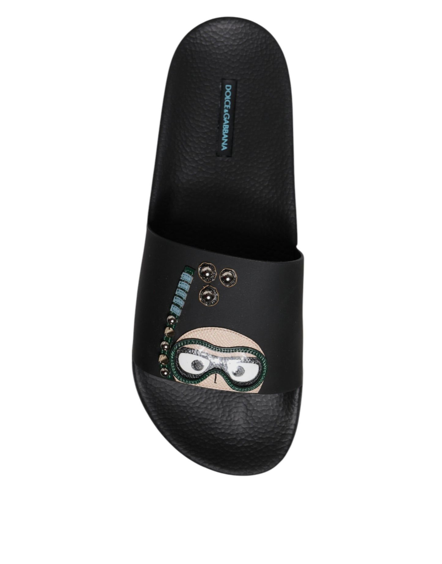Dolce &amp; Gabbana - Sandales plates en cuir noir - Chaussures de plage