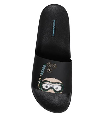 Dolce &amp; Gabbana - Sandales plates en cuir noir - Chaussures de plage