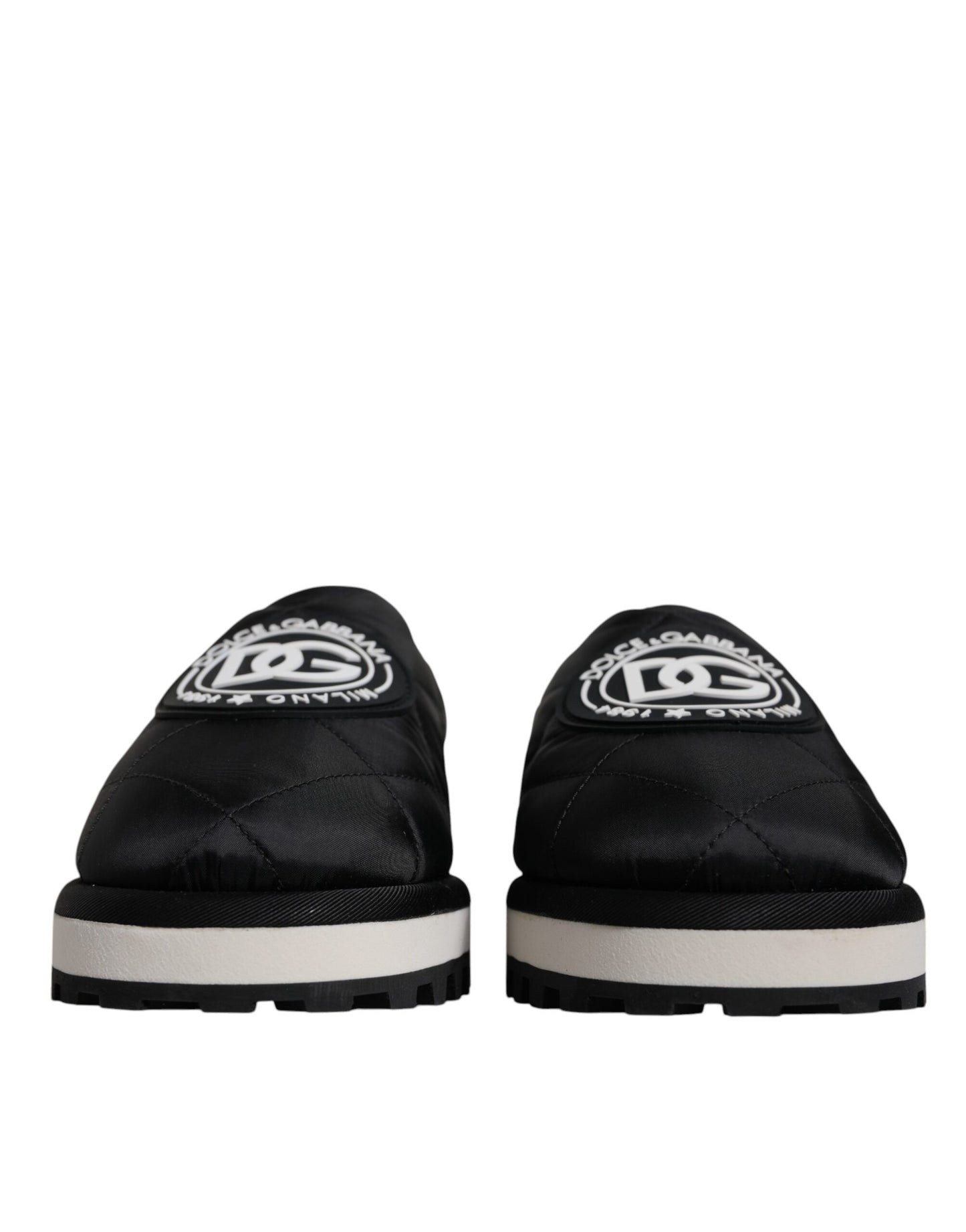 Dolce &amp; Gabbana Black Nylon Quilted Logo Patch Sandals Slides Shoes