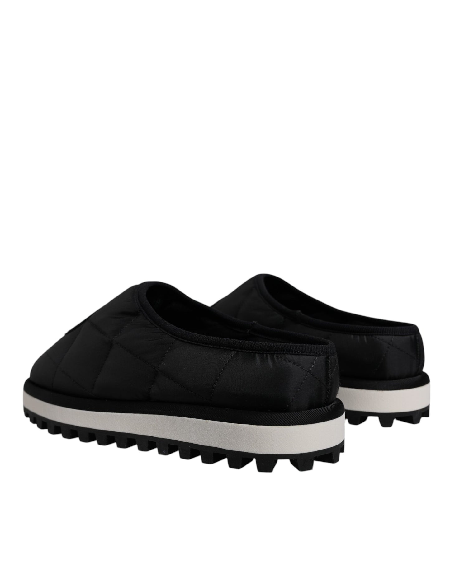 Dolce &amp; Gabbana Black Nylon Quilted Logo Patch Sandals Slides Shoes