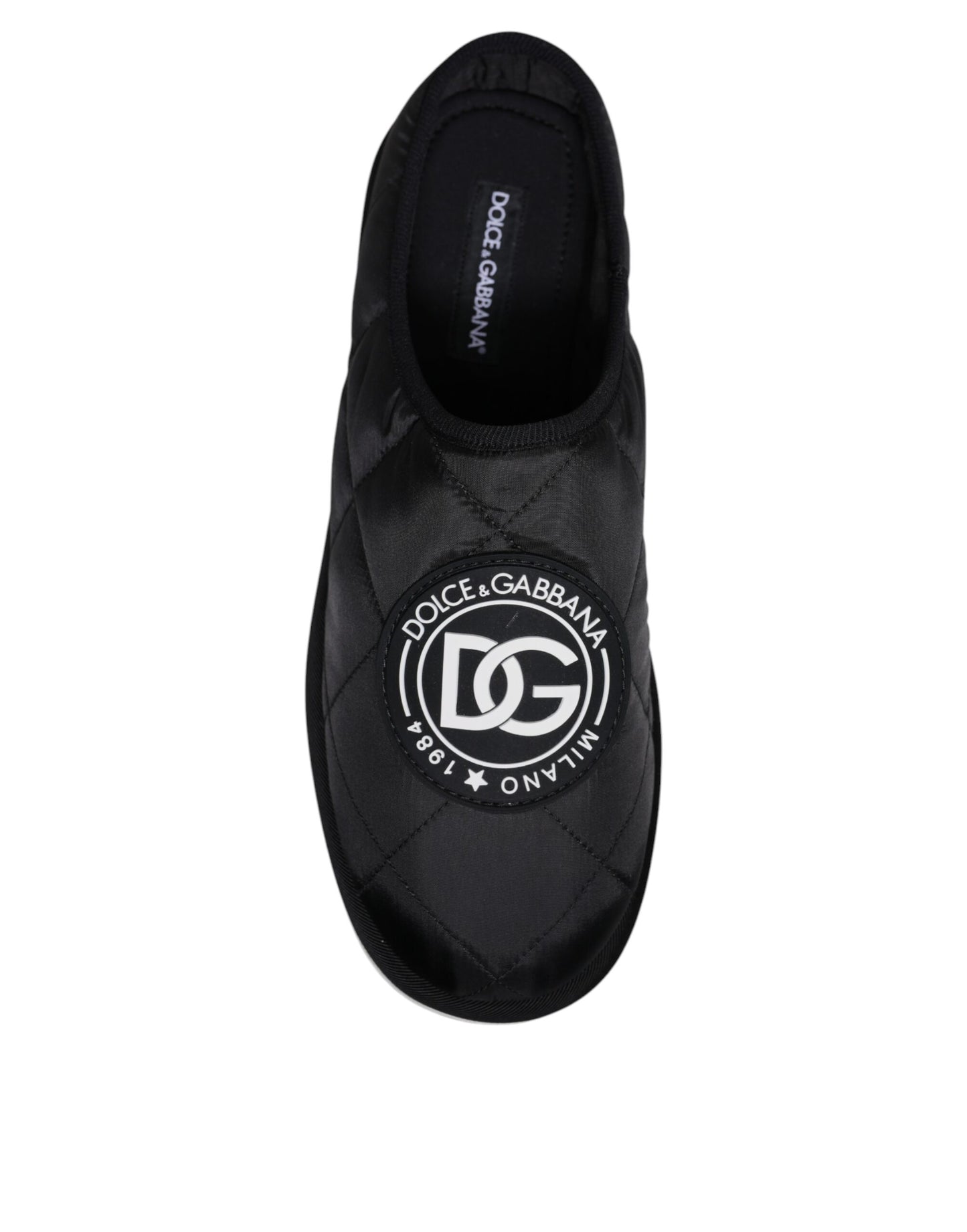 Dolce &amp; Gabbana Black Nylon Quilted Logo Patch Sandals Slides Shoes