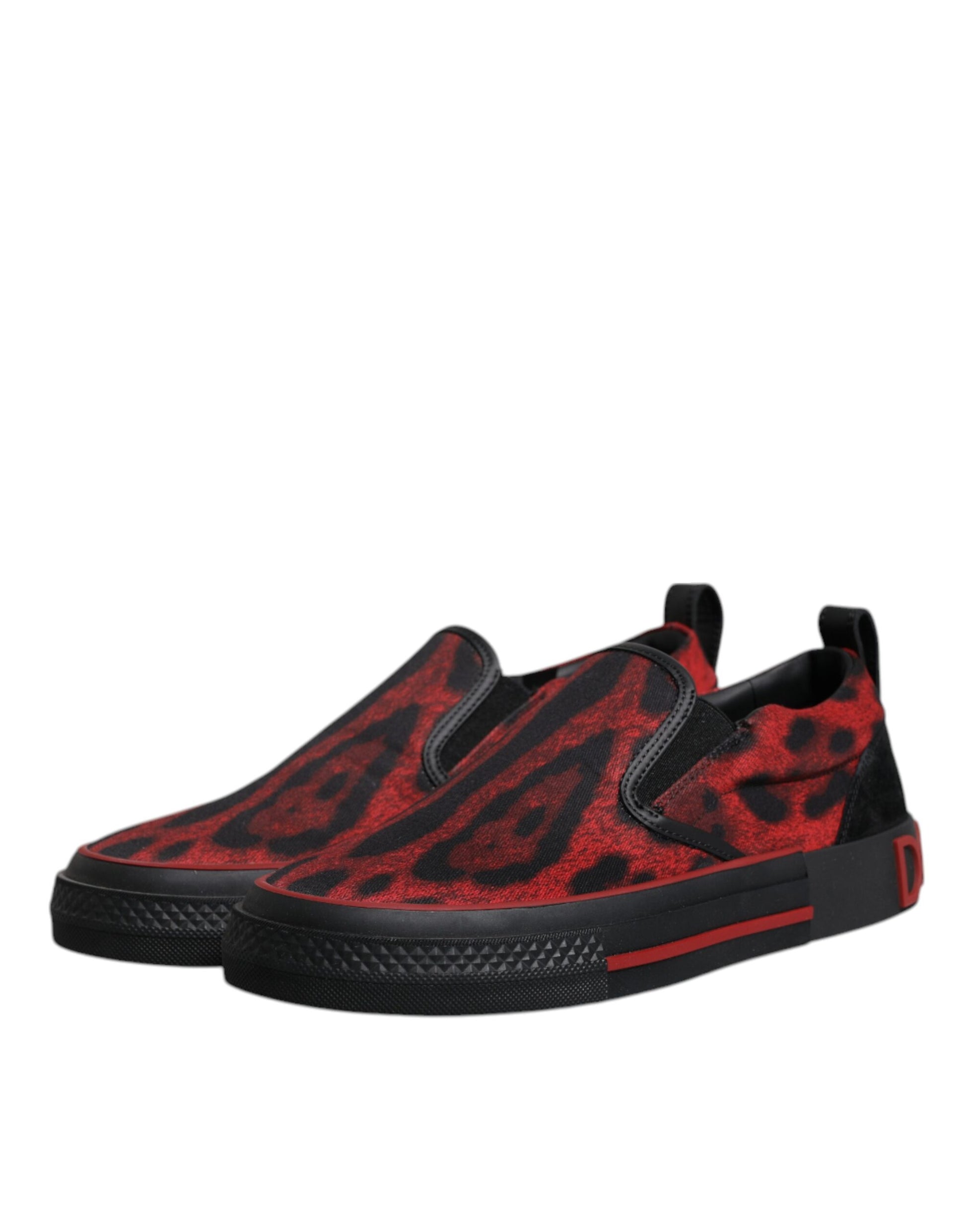 Dolce & Gabbana Red Black Leopard Cotton Men Low Top Sneakers Shoes by Dolce & Gabbana