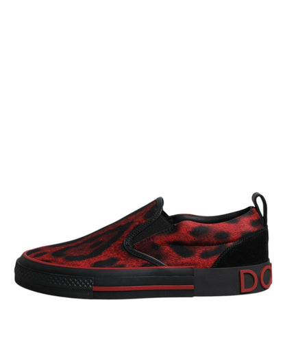 Dolce & Gabbana Red Black Leopard Cotton Men Low Top Sneakers Shoes by Dolce & Gabbana