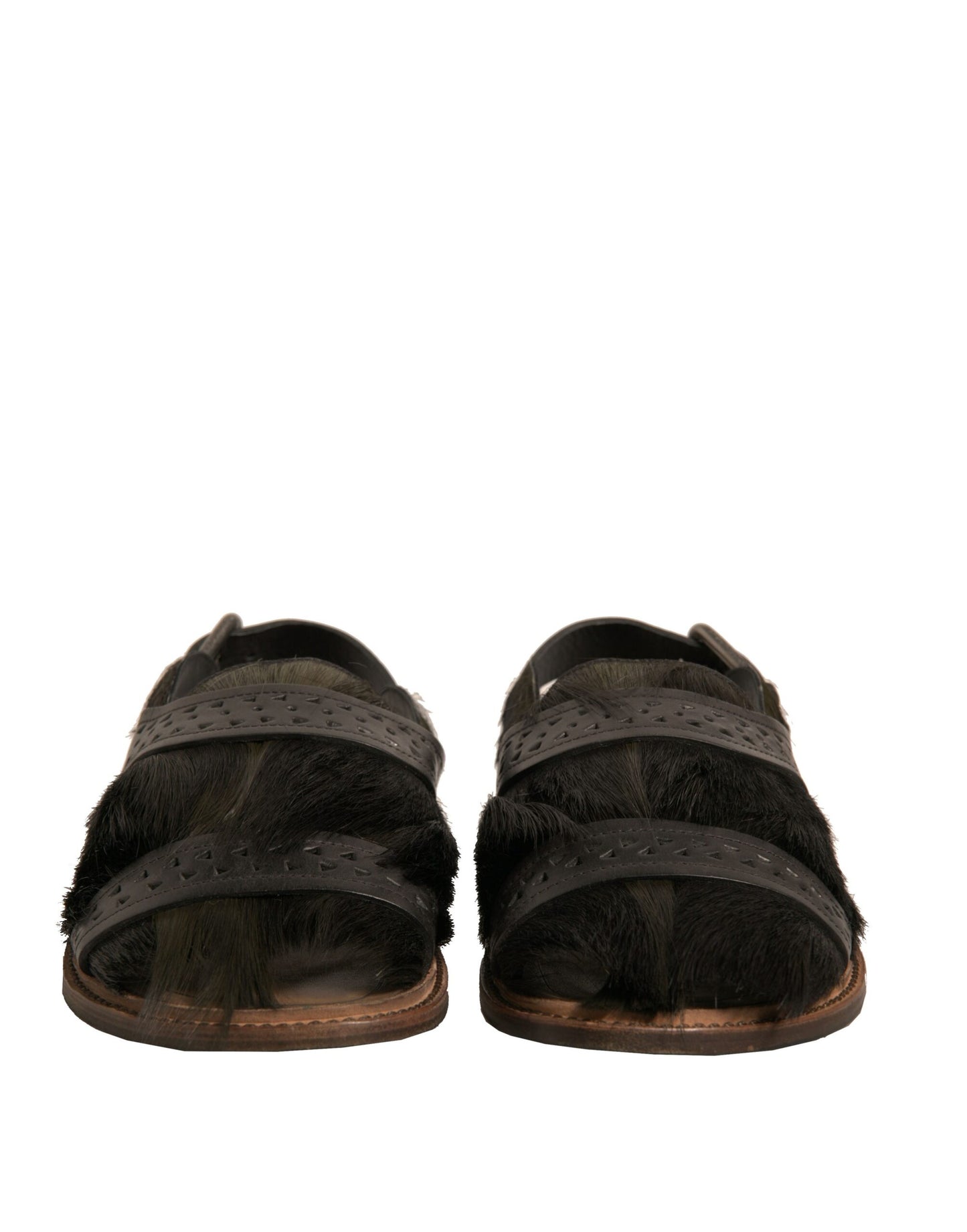 Sandales plates en cuir à poils de gazelle vertes Dolce &amp; Gabbana