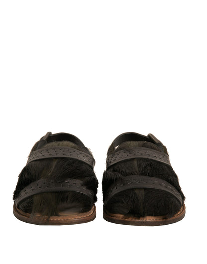 Sandales plates en cuir à poils de gazelle vertes Dolce &amp; Gabbana