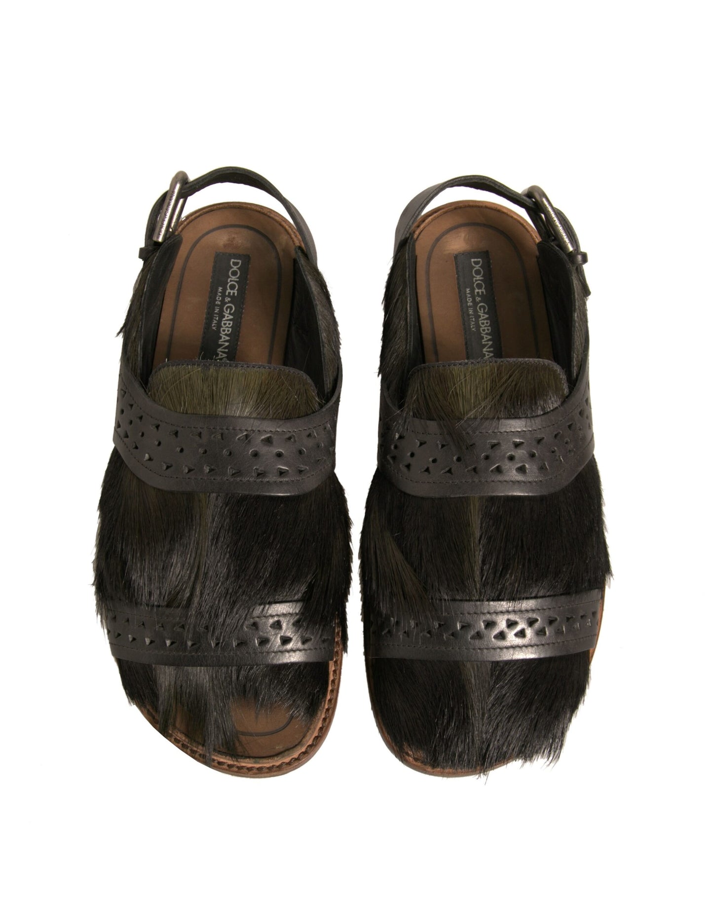 Sandales plates en cuir à poils de gazelle vertes Dolce &amp; Gabbana