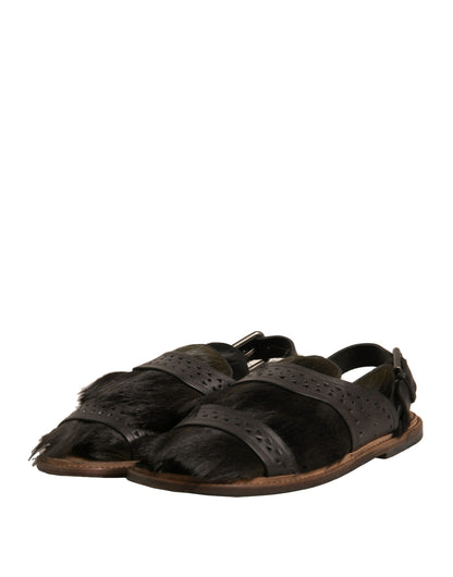 Sandales plates en cuir à poils de gazelle vertes Dolce &amp; Gabbana