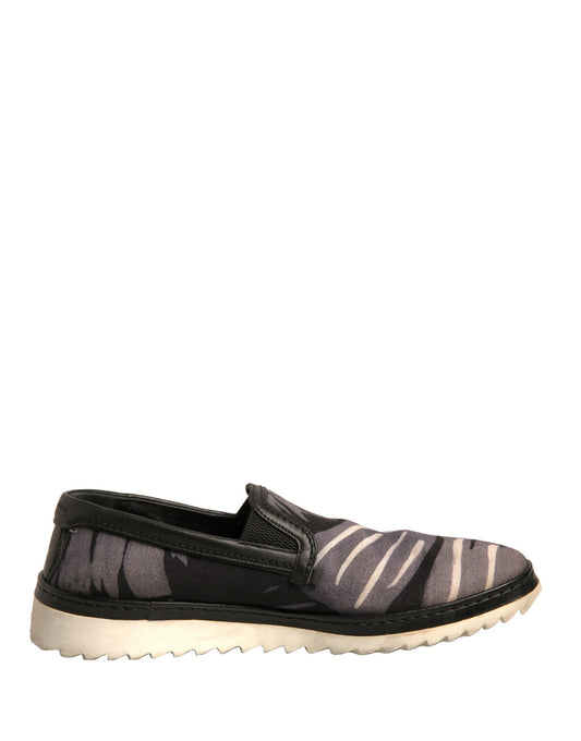 Chaussures à enfiler en toile noire à imprimé tropical Dolce &amp; Gabbana