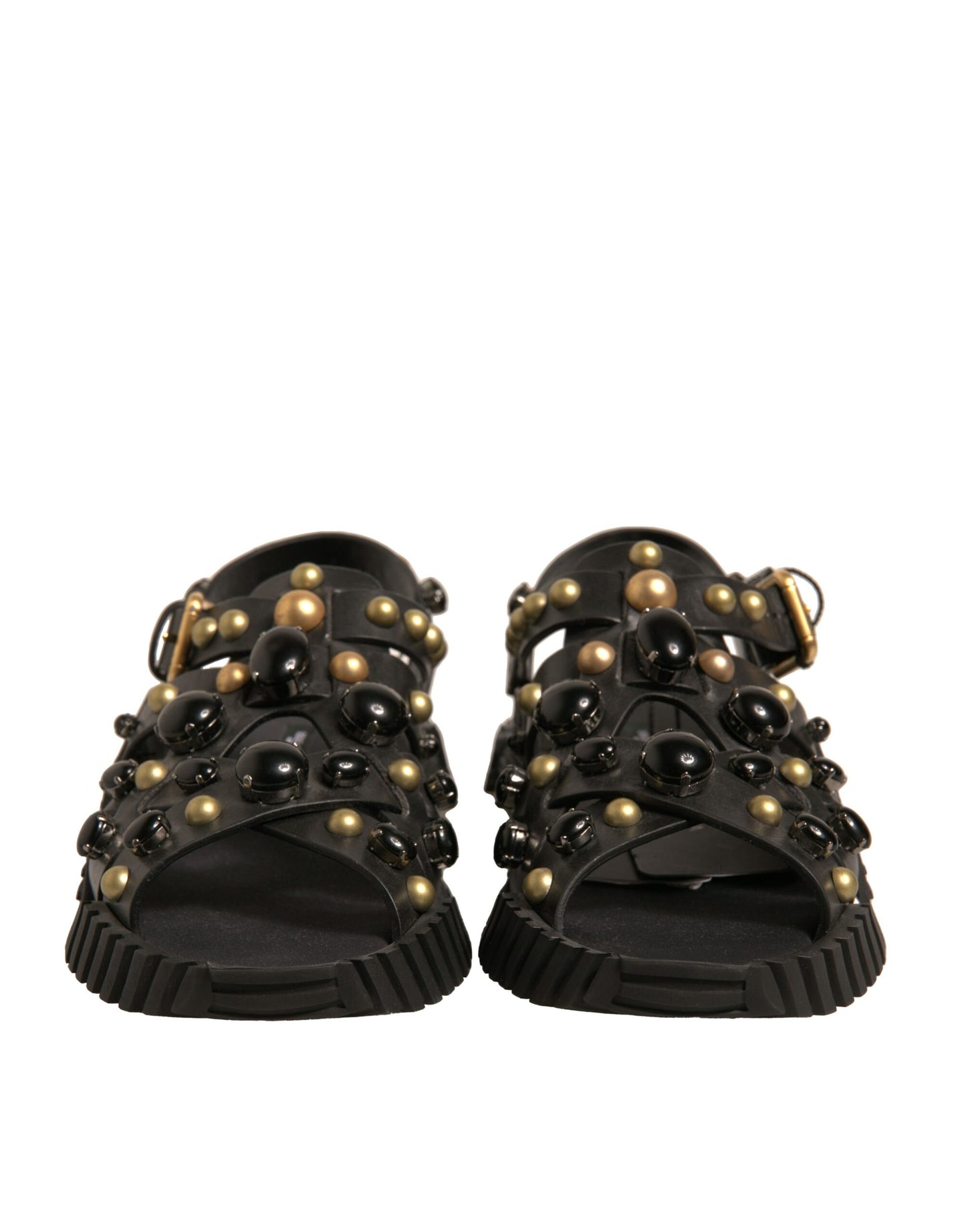Dolce & Gabbana Black Leather Studded Slides Sandals Shoes by Dolce & Gabbana