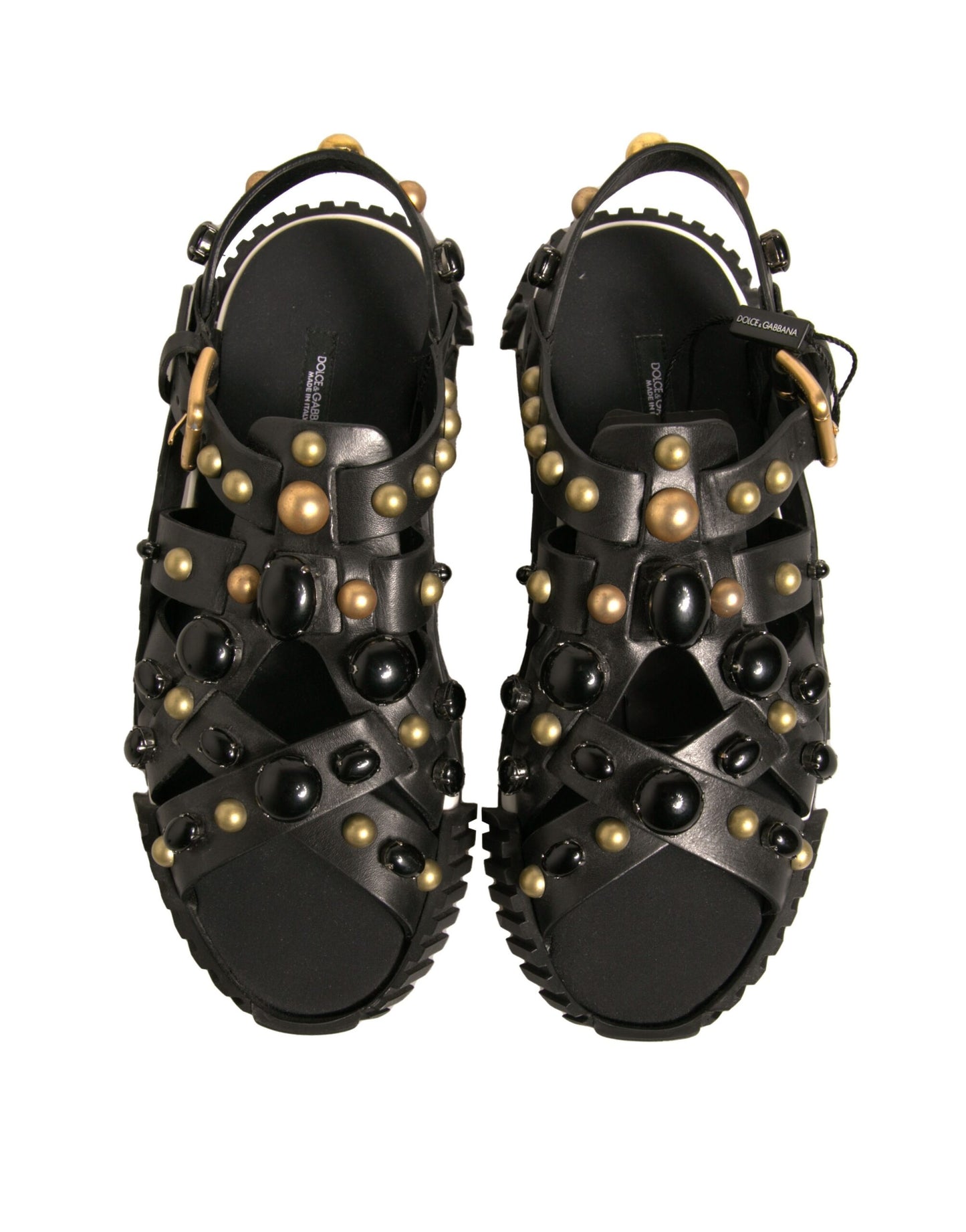 Dolce & Gabbana Black Leather Studded Slides Sandals Shoes by Dolce & Gabbana