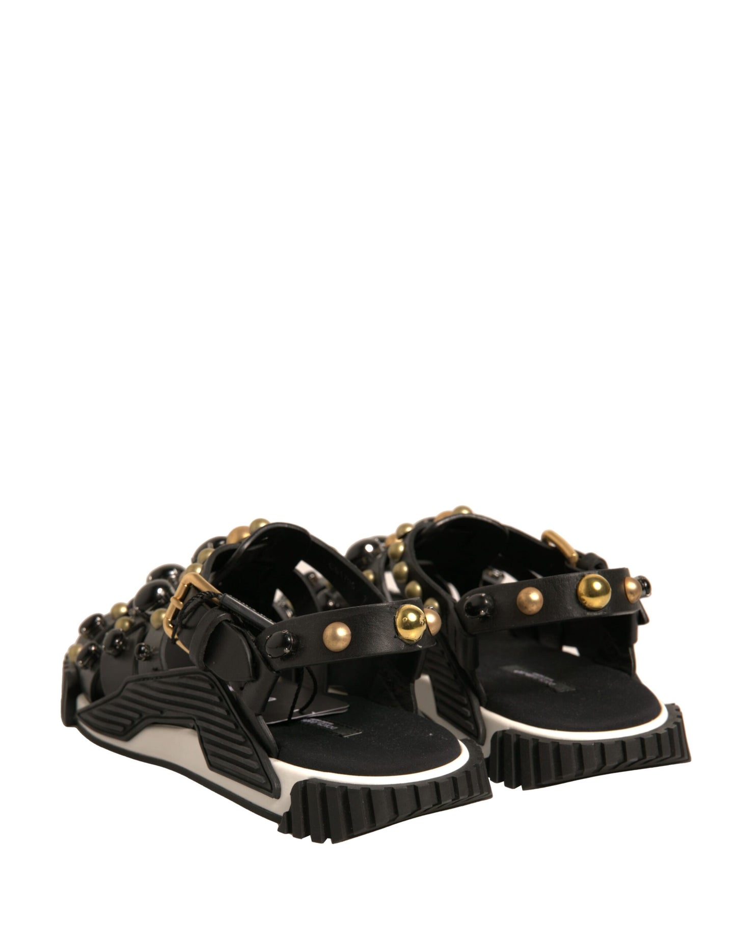 Dolce & Gabbana Black Leather Studded Slides Sandals Shoes by Dolce & Gabbana