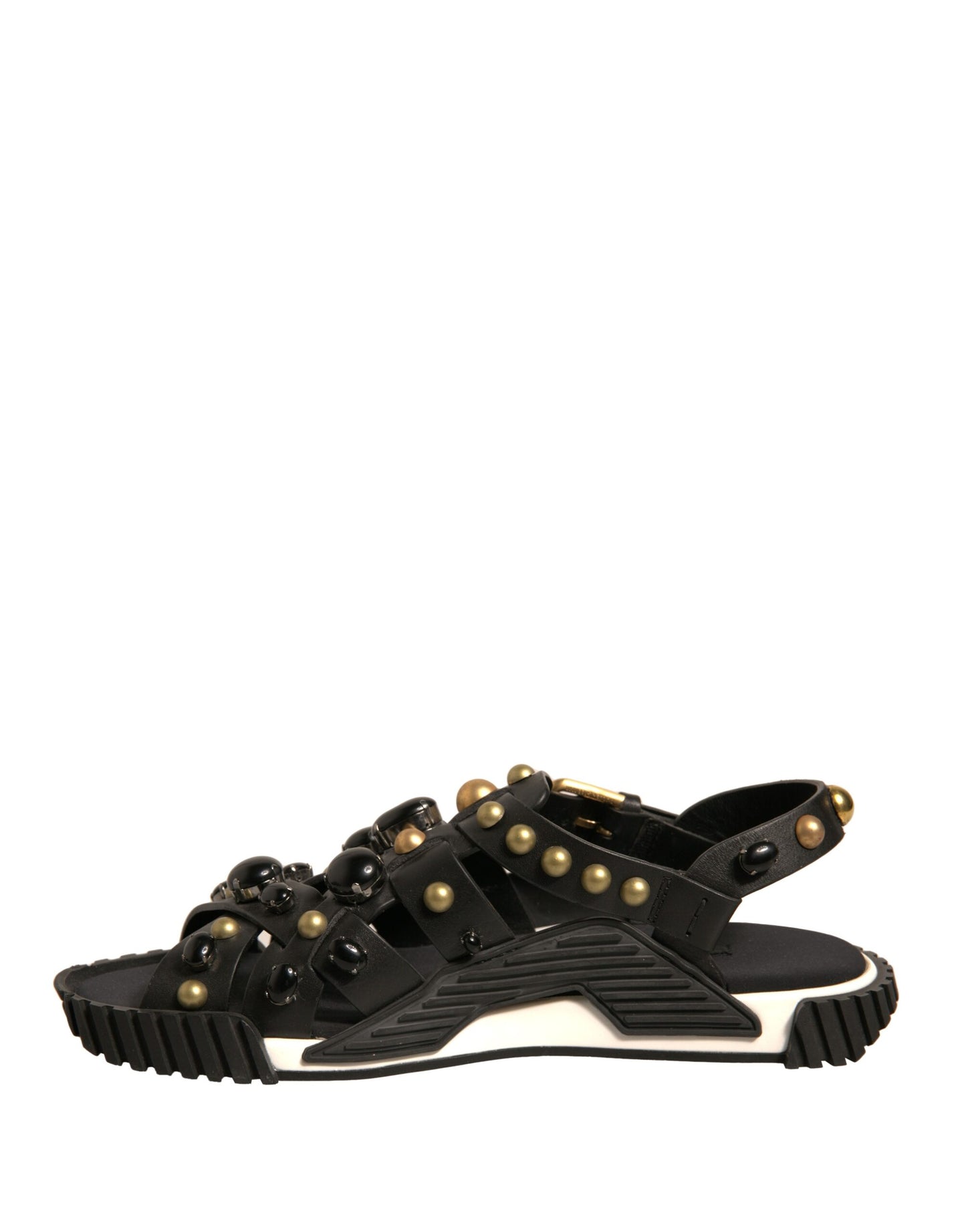 Dolce & Gabbana Black Leather Studded Slides Sandals Shoes by Dolce & Gabbana