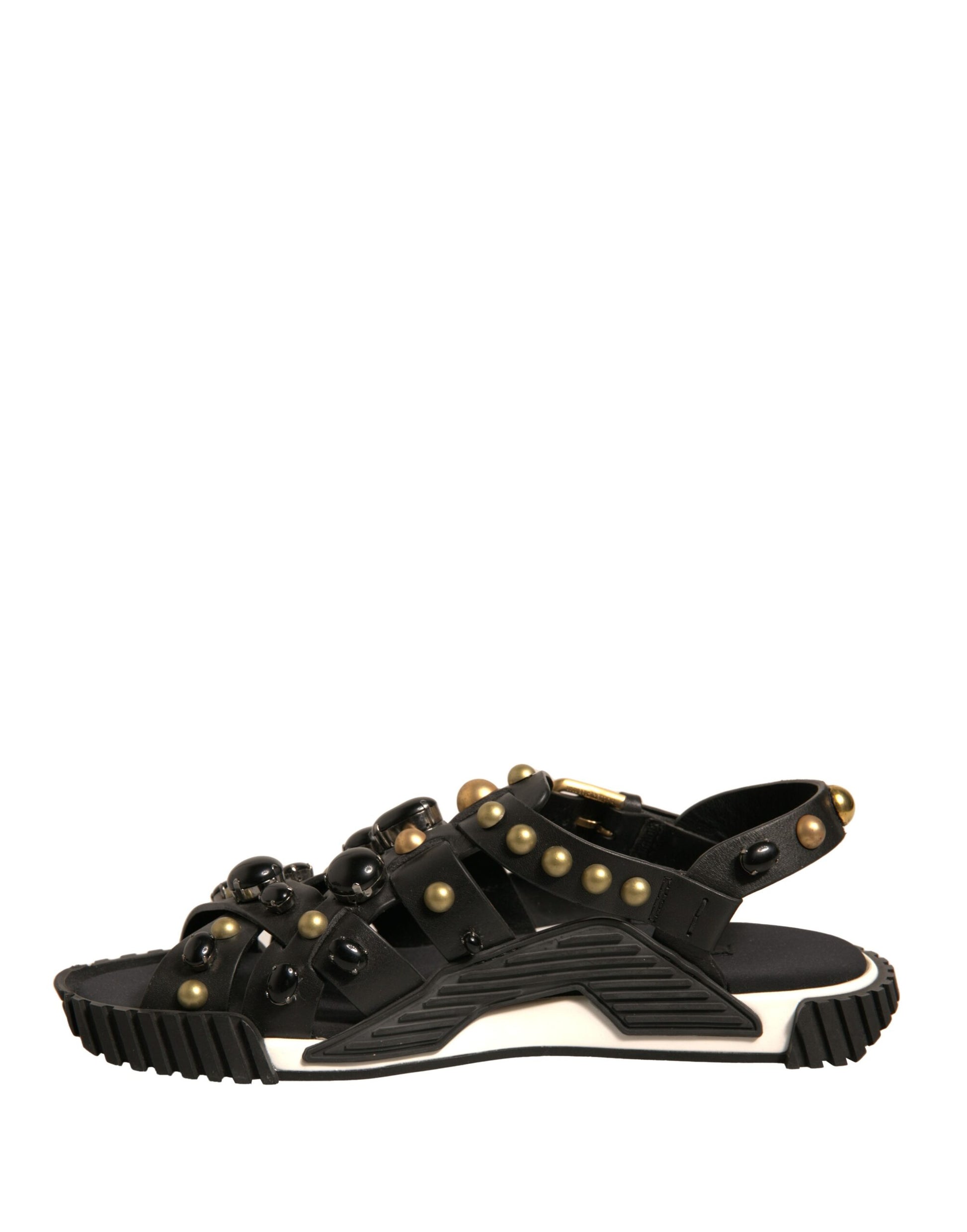 Dolce & Gabbana Black Leather Studded Slides Sandals Shoes by Dolce & Gabbana