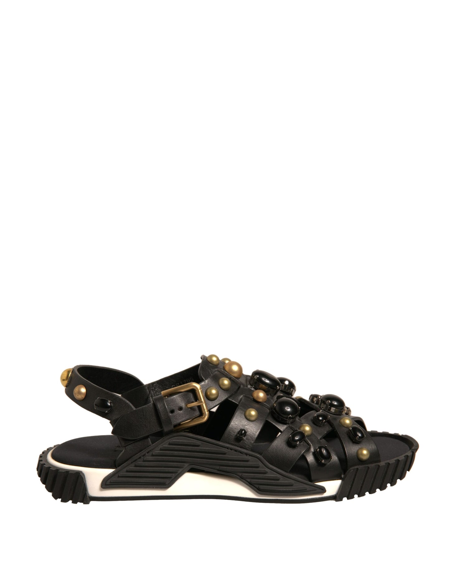 Dolce & Gabbana Black Leather Studded Slides Sandals Shoes by Dolce & Gabbana