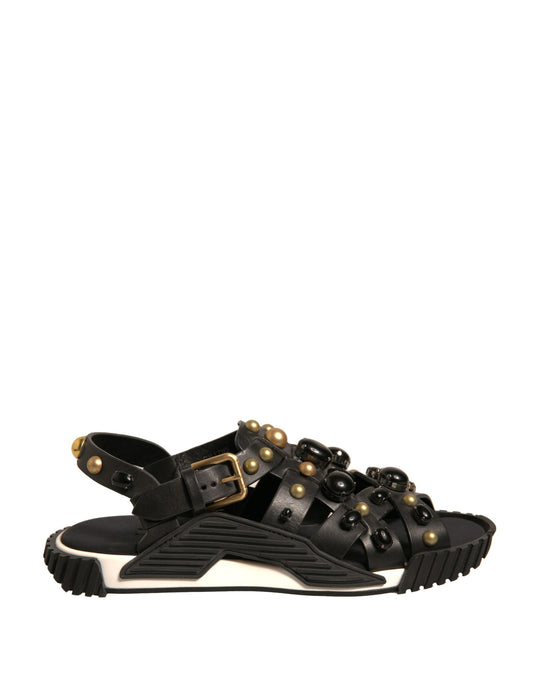 Sandales cloutées en cuir noir Dolce &amp; Gabbana