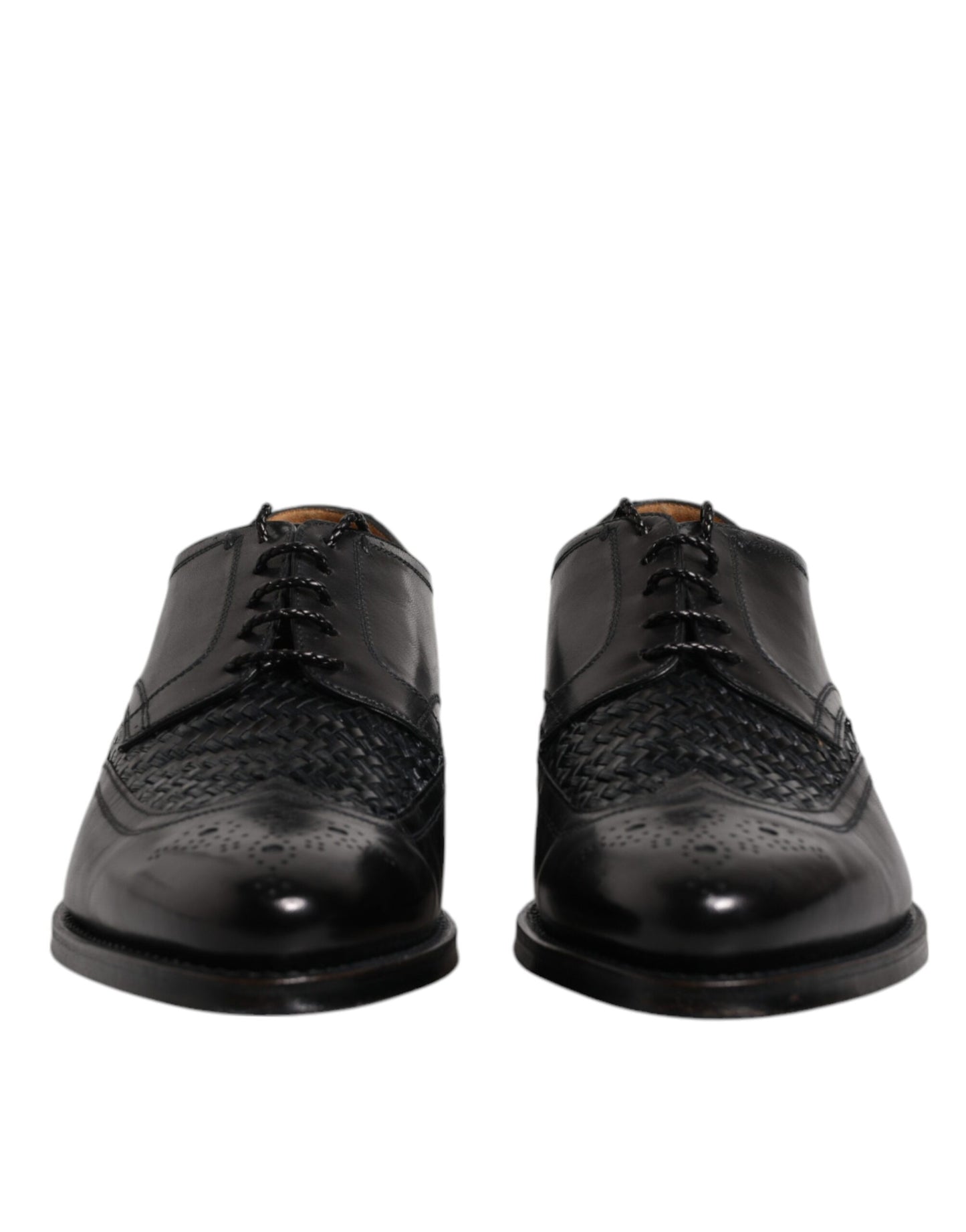 Dolce &amp; Gabbana Black Leather Derby Wingtip Lace Up Formal Dress Shoes