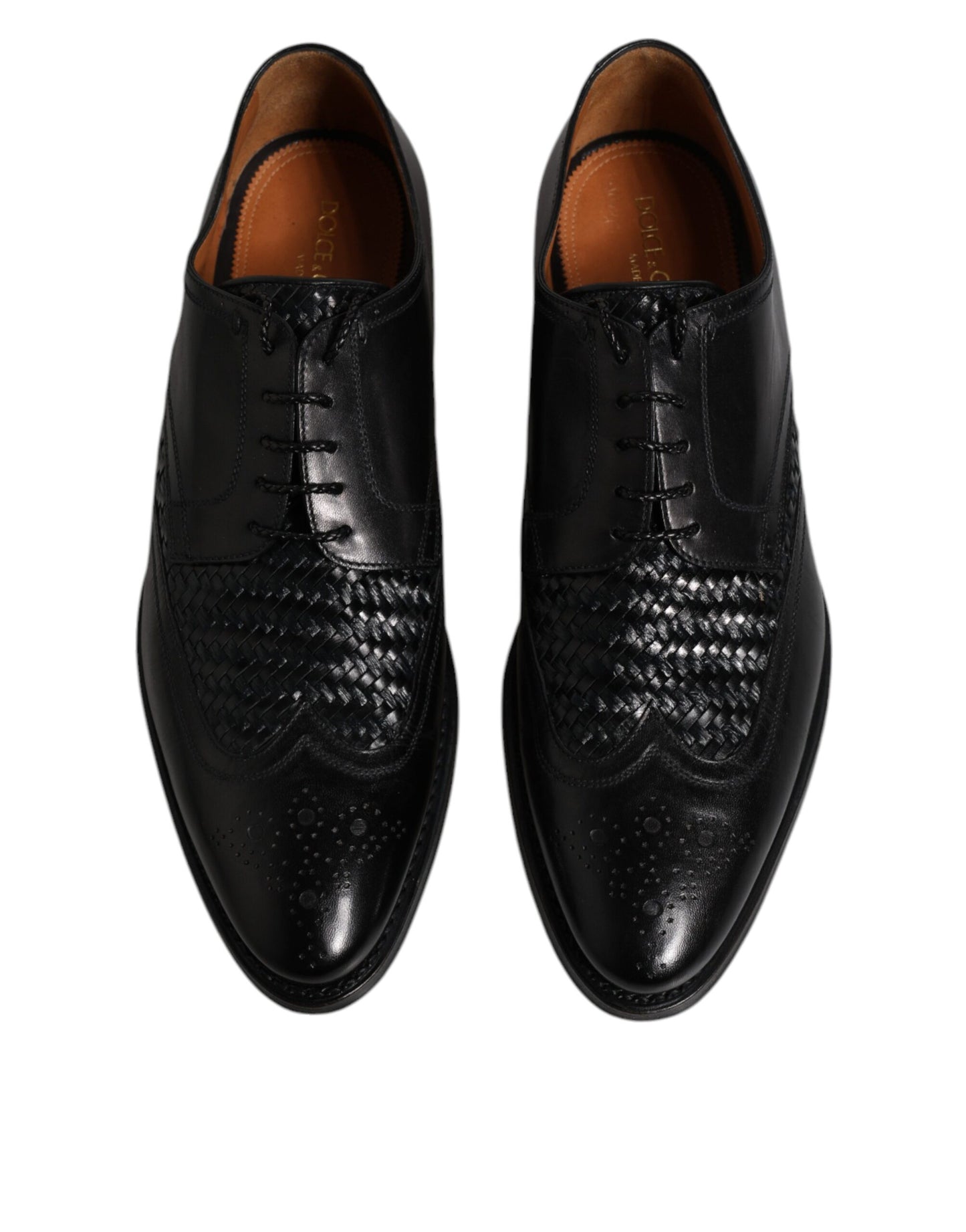 Dolce &amp; Gabbana Black Leather Derby Wingtip Lace Up Formal Dress Shoes