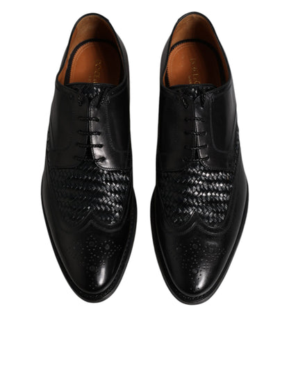 Dolce &amp; Gabbana Black Leather Derby Wingtip Lace Up Formal Dress Shoes