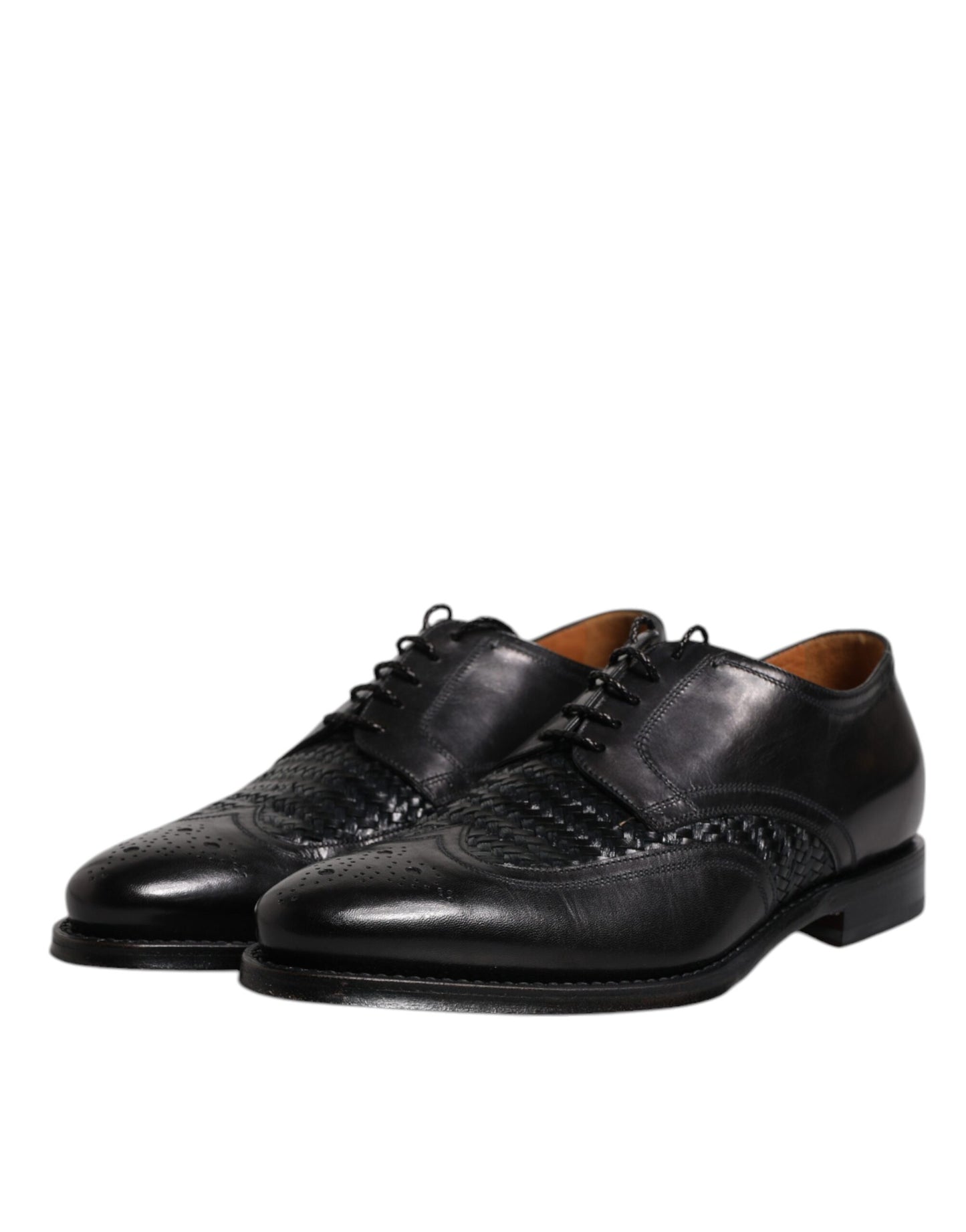 Dolce &amp; Gabbana Black Leather Derby Wingtip Lace Up Formal Dress Shoes
