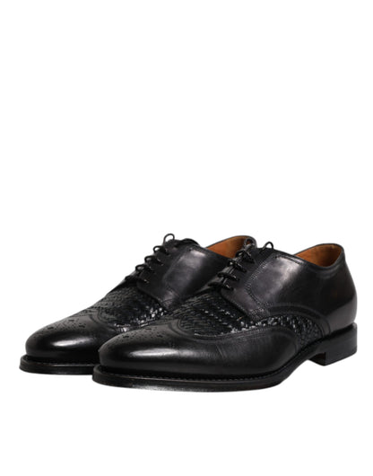 Dolce &amp; Gabbana Black Leather Derby Wingtip Lace Up Formal Dress Shoes
