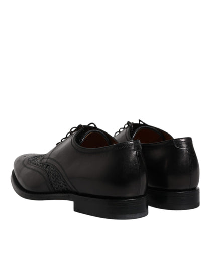 Dolce &amp; Gabbana Black Leather Derby Wingtip Lace Up Formal Dress Shoes