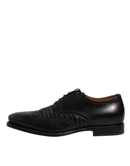 Dolce &amp; Gabbana Black Leather Derby Wingtip Lace Up Formal Dress Shoes
