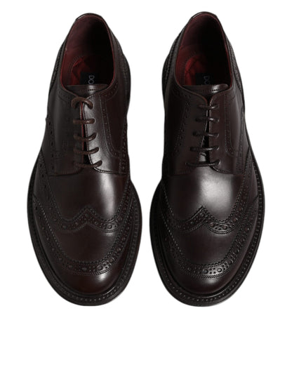 Chaussures habillées à lacets et bout golf en cuir marron Dolce &amp; Gabbana