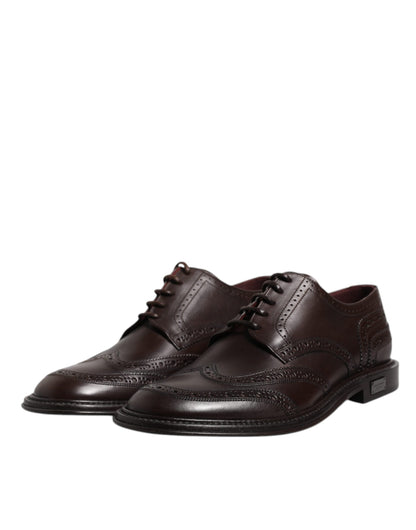 Chaussures habillées à lacets et bout golf en cuir marron Dolce &amp; Gabbana