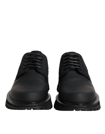 Dolce &amp; Gabbana Black Leather Lace Up Trekking Dress Shoes