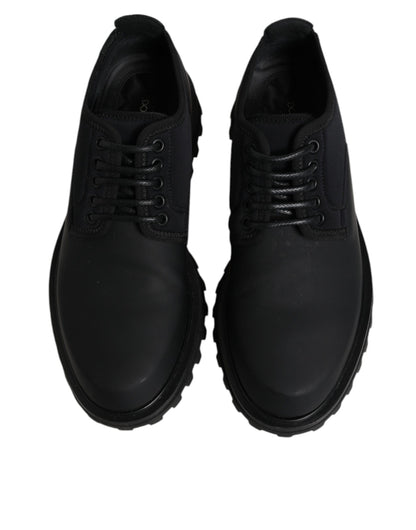 Dolce &amp; Gabbana Black Leather Lace Up Trekking Dress Shoes