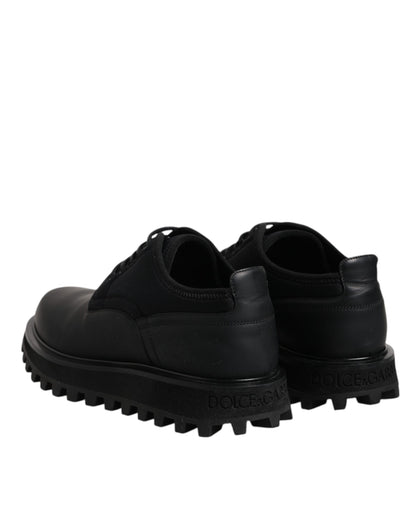 Dolce &amp; Gabbana Black Leather Lace Up Trekking Dress Shoes