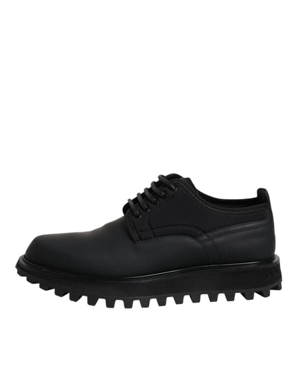 Dolce &amp; Gabbana Black Leather Lace Up Trekking Dress Shoes